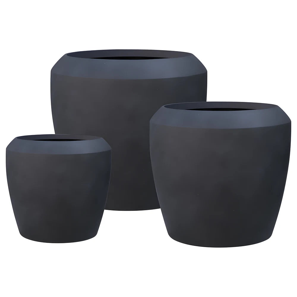 Linford Low Round Planter Coal Black