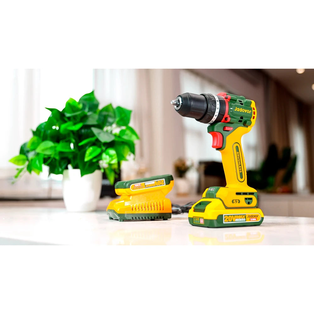 Compact Brushless Cordless Impact Drill 20V 52Nm with Battery - JADEVER