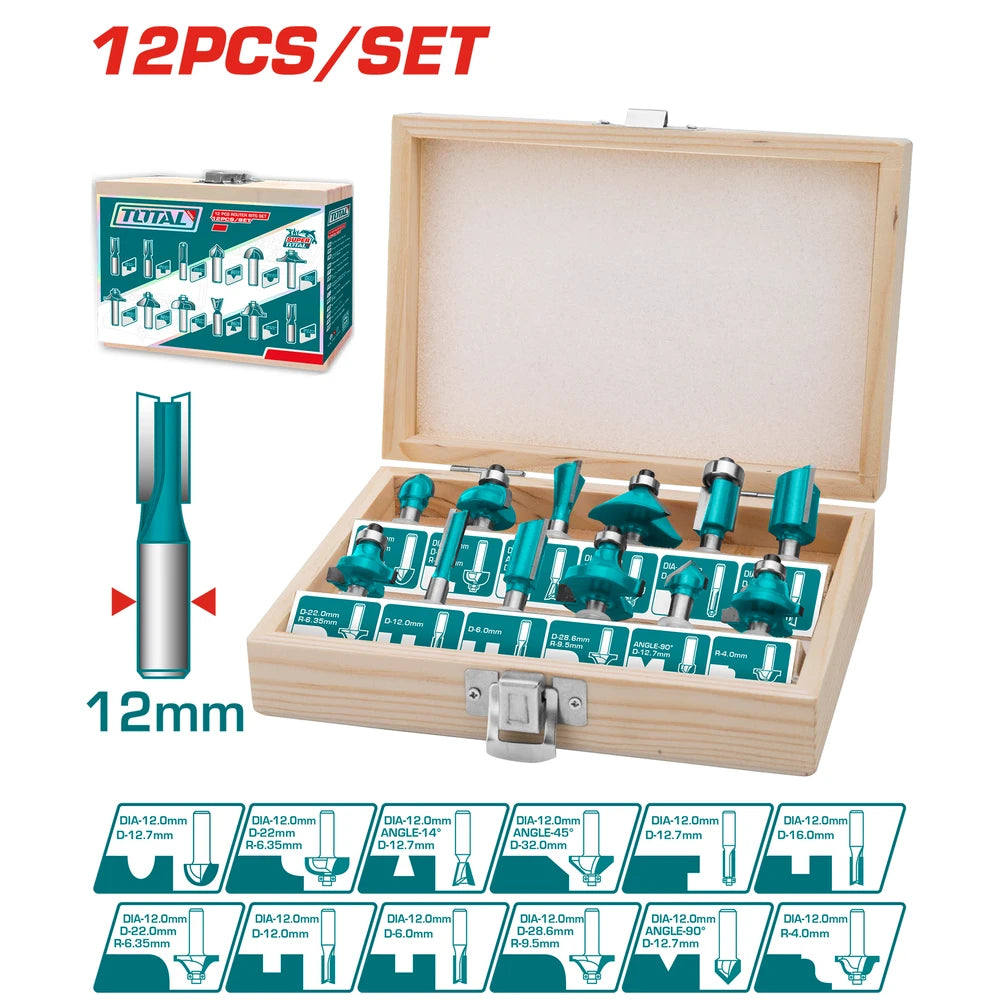 12 Pcs Router Bits Set 12mm - TOTAL