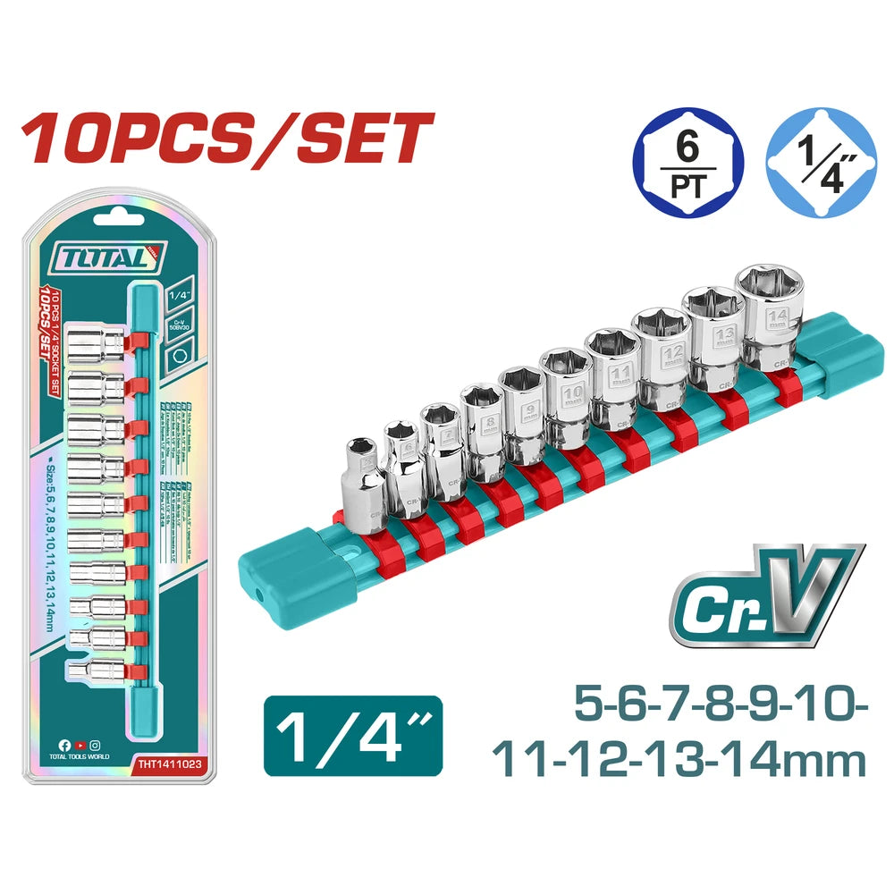10 Pcs 1/4" Socket Set - TOTAL