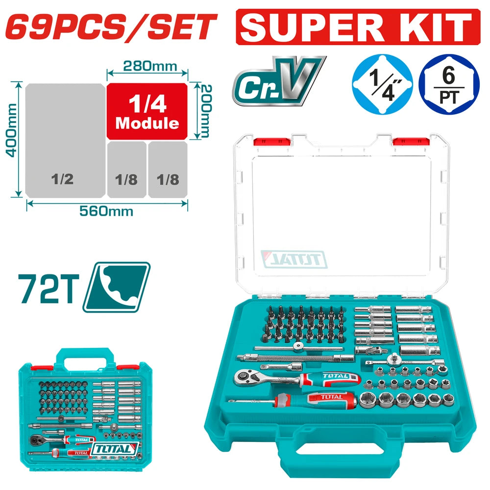 69 Pcs 1/4" DR. Socket Set - TOTAL