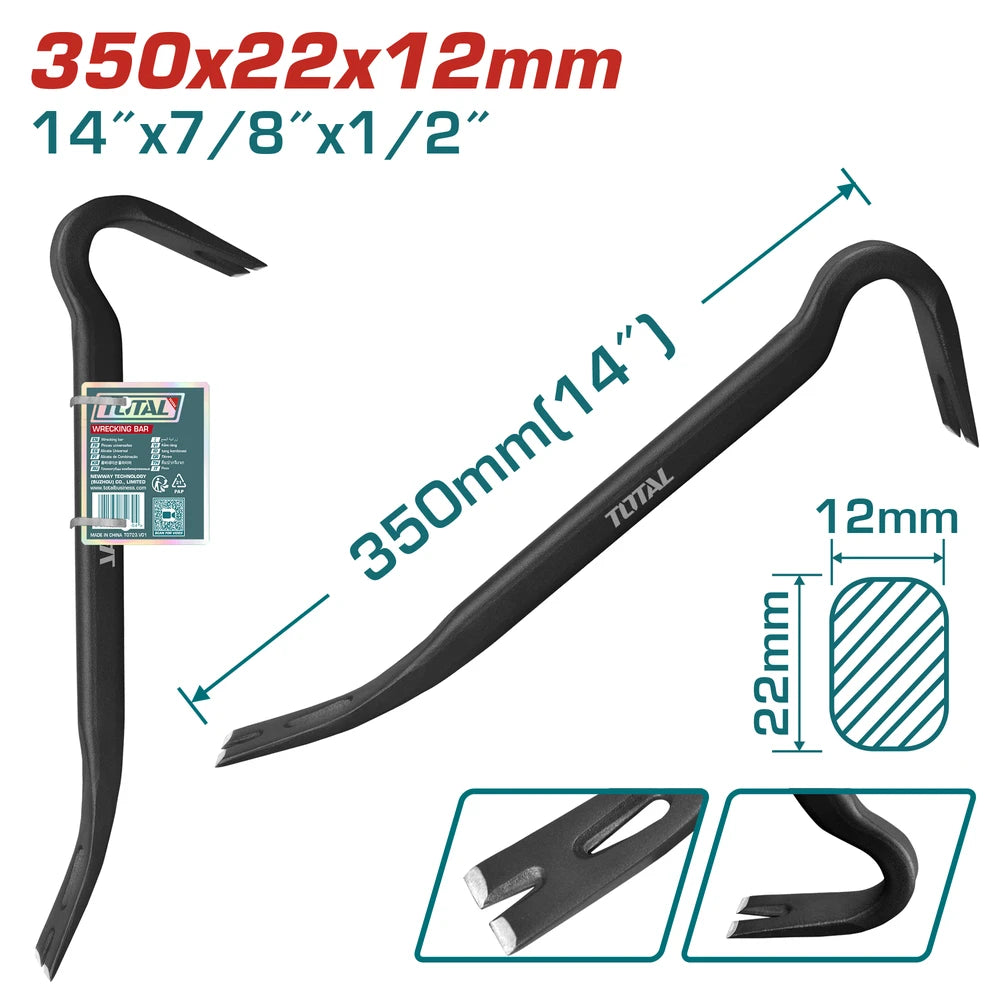 Wrecking Bar 350mm 7/8" 22mm 1/2" 12.0mm - TOTAL