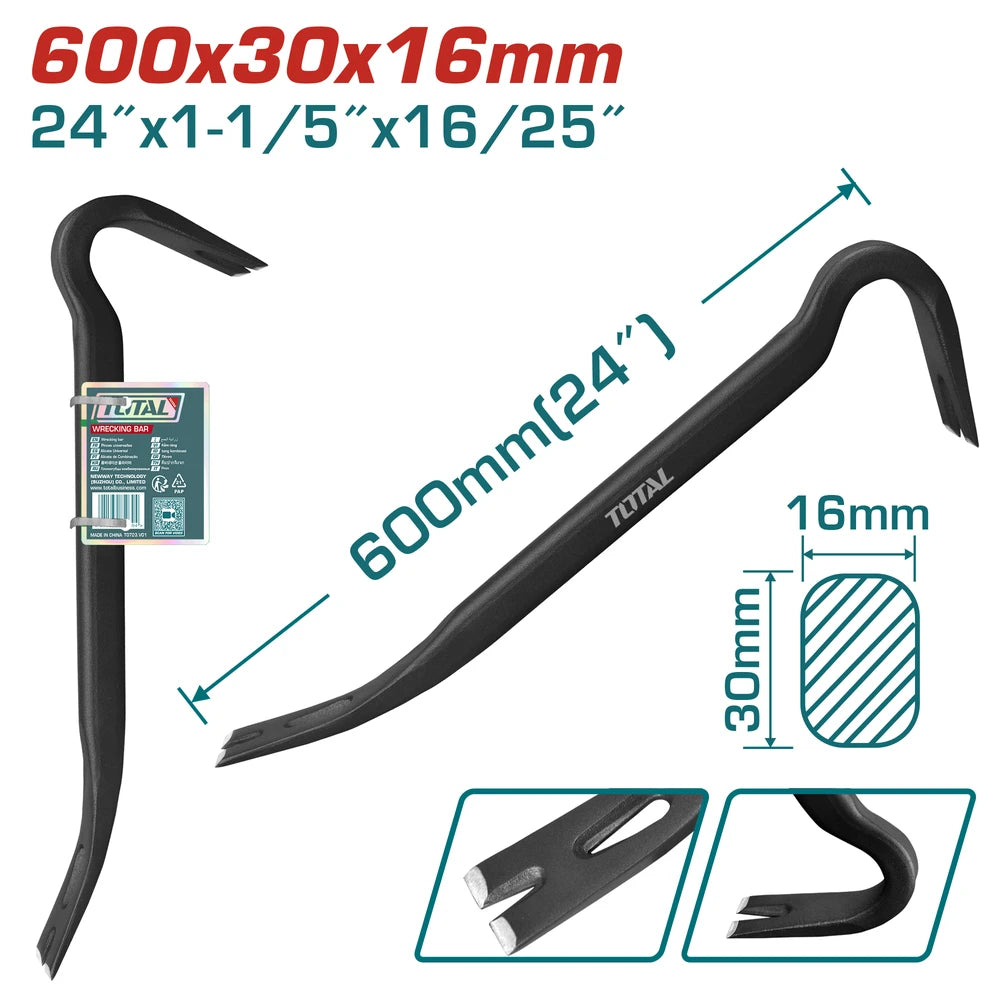 Wrecking Bar 600mm 1-1/5" 30mm 16/25" 16.0mm - TOTAL
