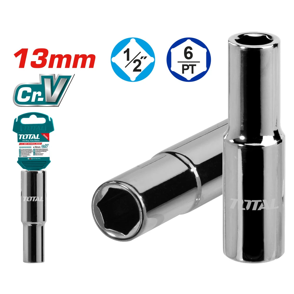1/2" Deep Hexagonal Socket Cr-V(50BV30) 13mm - TOTAL