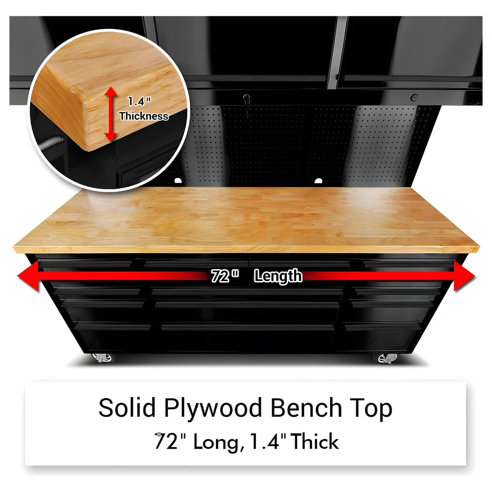 72" Mobile Workbench Tool Chest 15 Drawers - Copper Tailor