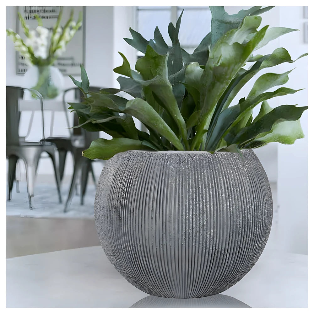 Nature Ridged Bowl Planter Grey