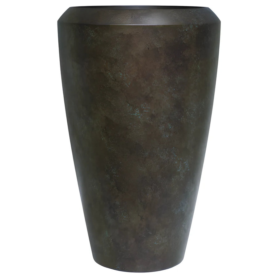 Linford Tall Round Planter Patina Metal