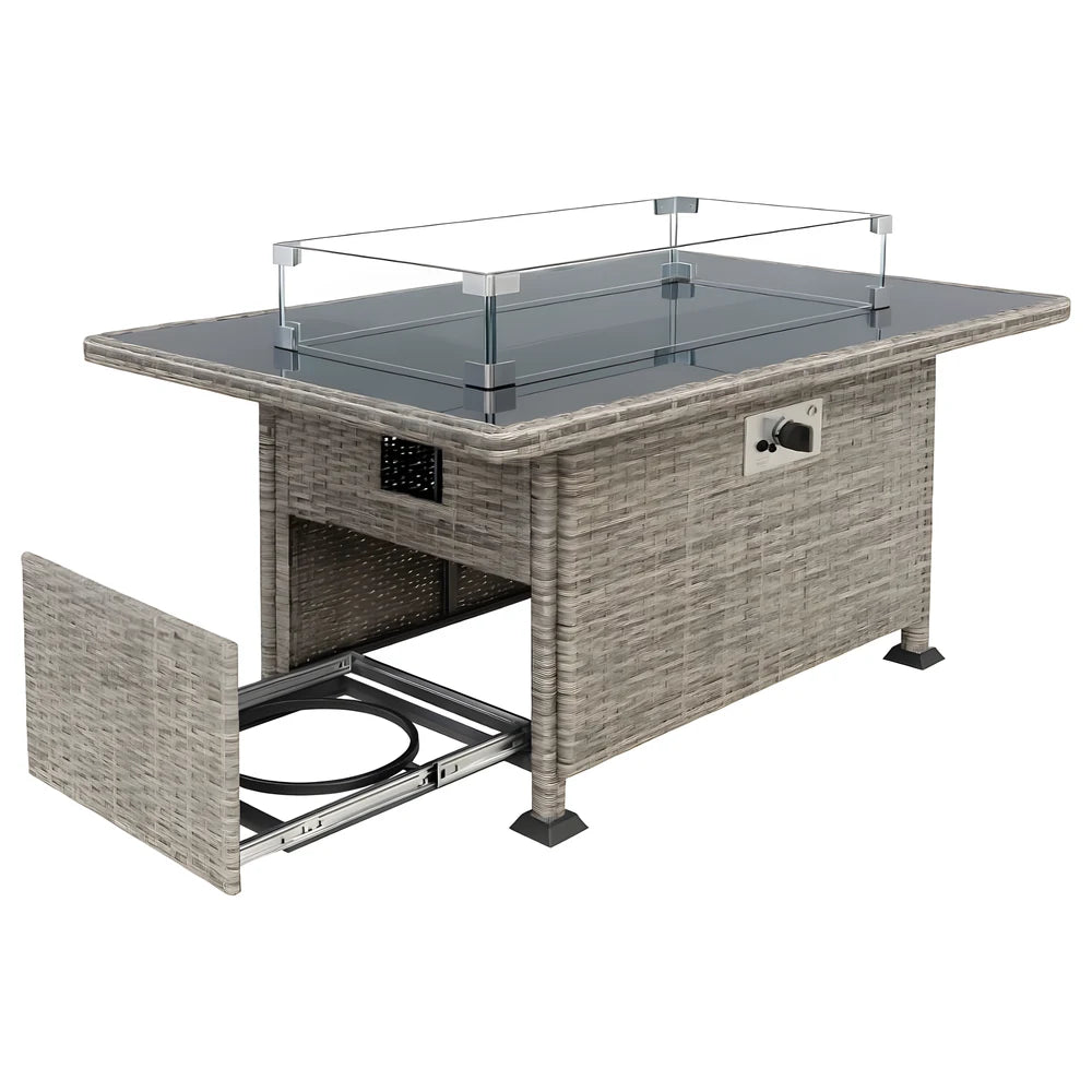 Glass Top Fire Pit Table Gray