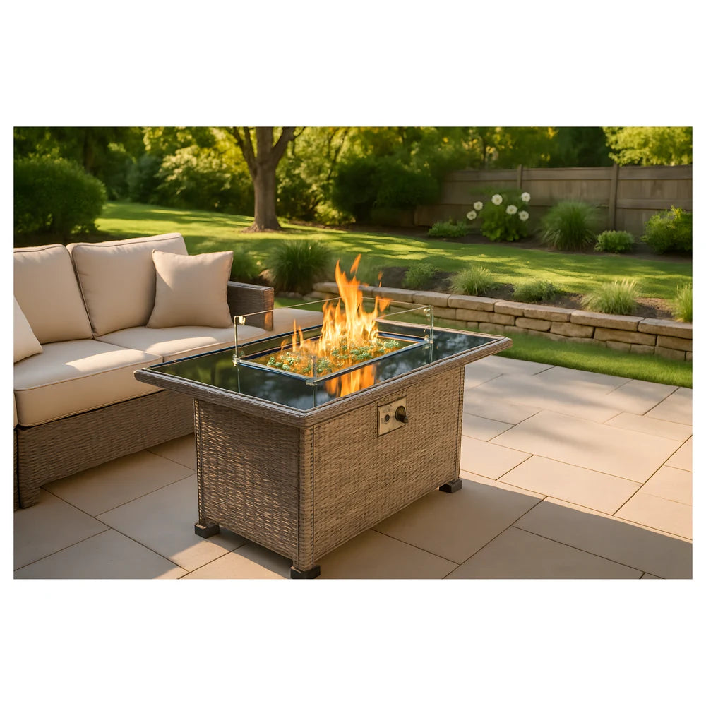 Glass Top Fire Pit Table Gray