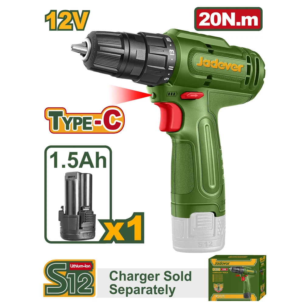 Cordless Drill 12V 20Nm with Battery - JADEVER