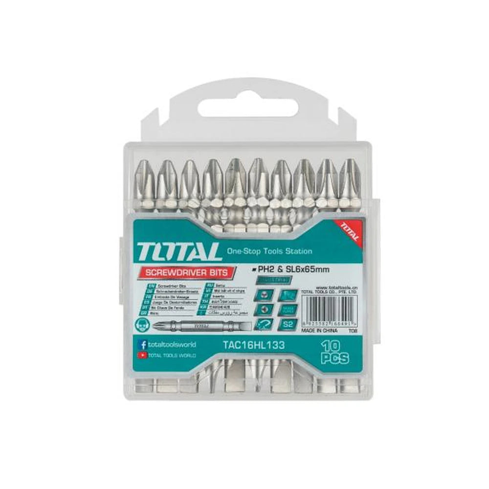 Screwdriver Bits PH2 SL6.0 65mm 10pcs - TOTAL