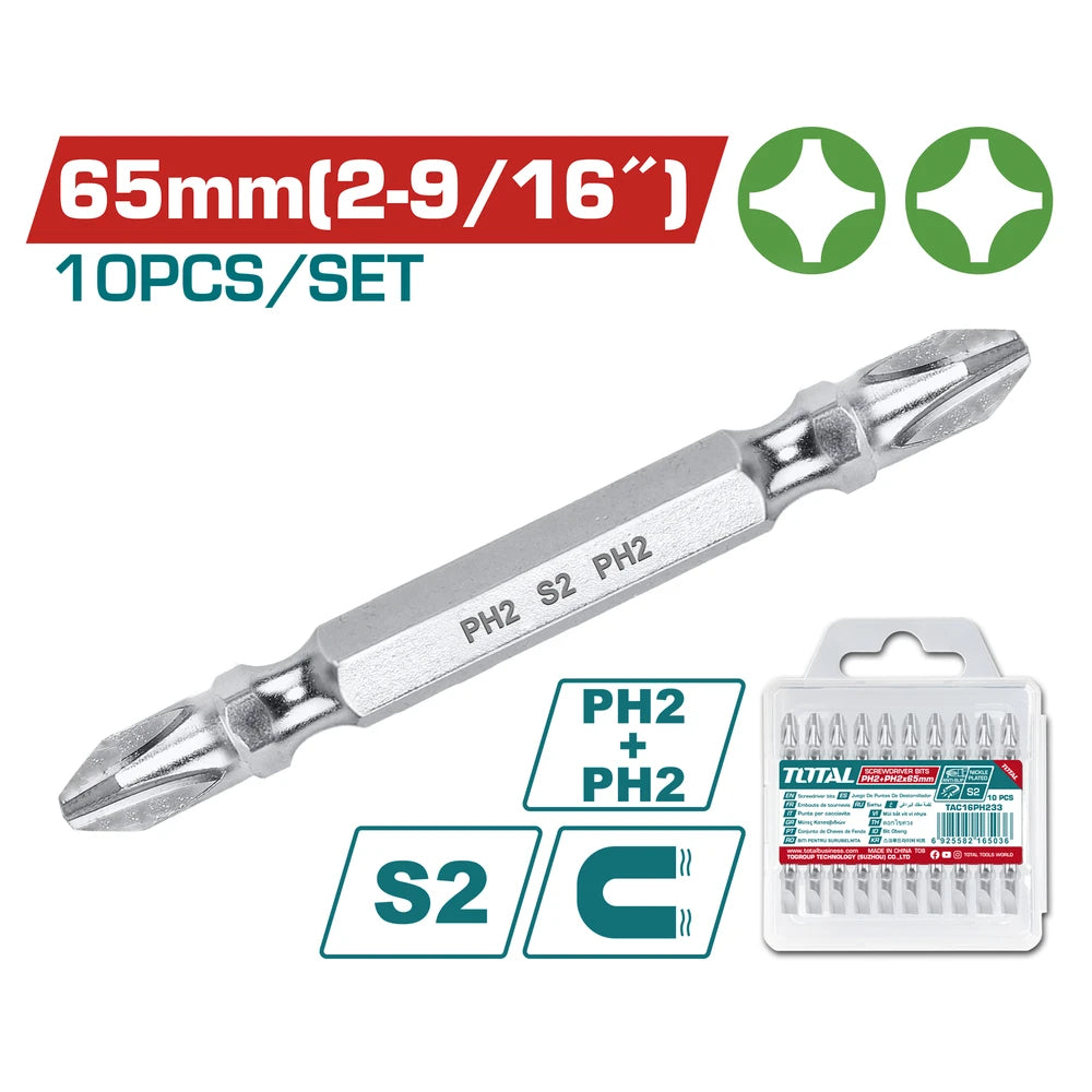 Screwdriver Bits PH2 65mm 10pcs - TOTAL