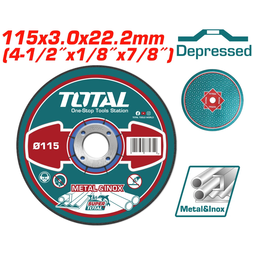 Abrasive Metal Cutting Disc 115mm 1/2" 3.0mm 1/8" 22.2mm 7/8" - TOTAL