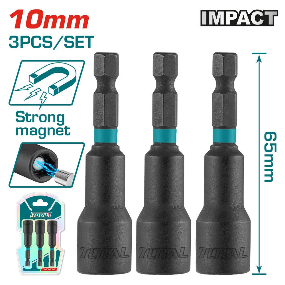 3 Pcs Impact Magnetic Nut Set 10mm 3pcs - TOTAL