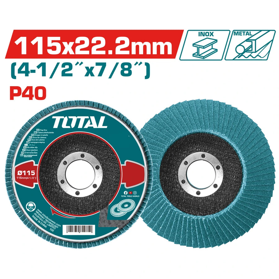 دسك صنفرة مروحي زركونيوم 115 ملم*22.2 ملم(4-1/2''*7/8''), P40 - توتال