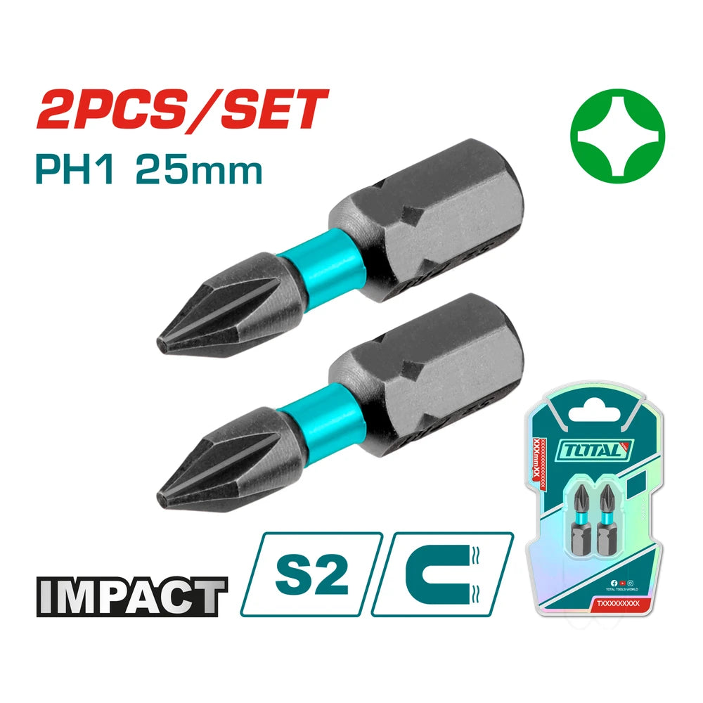 راسيات مفك إمباكت PH1 25 ملم 2قطعة - توتال