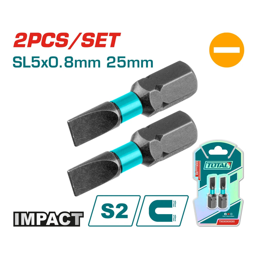 Impact Screwdriver Bits SL5 0.8mm 25mm 2pcs - TOTAL