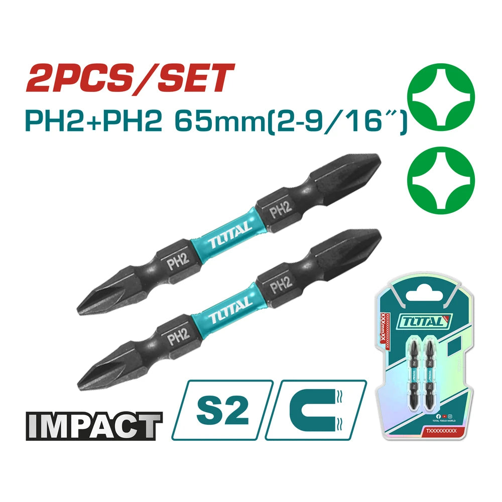 Impact Screwdriver Bits PH2 65mm 2-9/16" - TOTAL