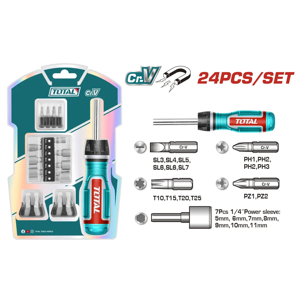 24 Pcs Ratchet Screwdriver Set - TOTAL