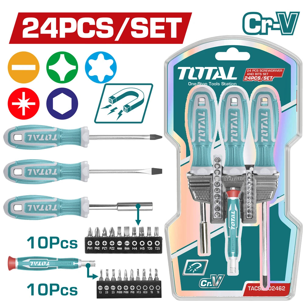 24 Pcs Screwdriver and Bits Set - TOTAL