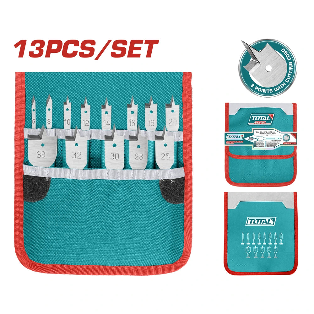 13 Pcs Flat Wood Drill Bits Set - TOTAL