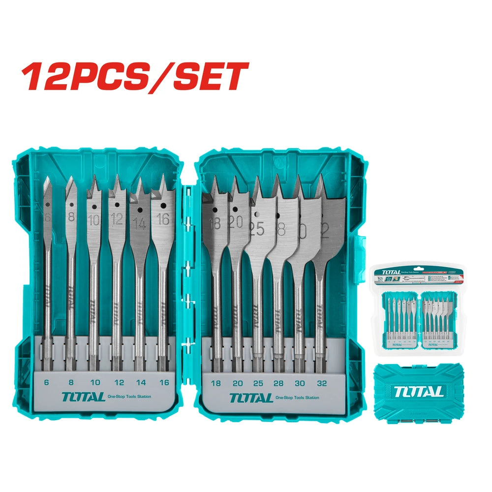 12 Pcs Flat Wood Drill Bits Set - TOTAL