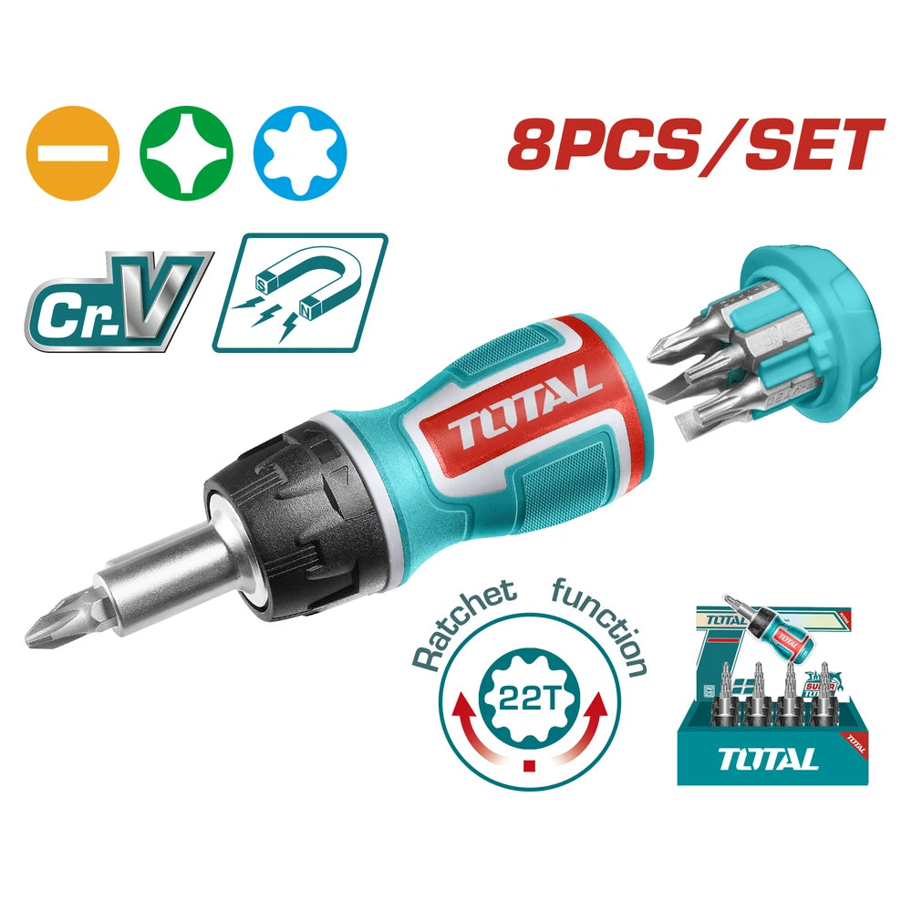 8 in 1 Stubby Ratchet Screwdriver Set - TOTAL