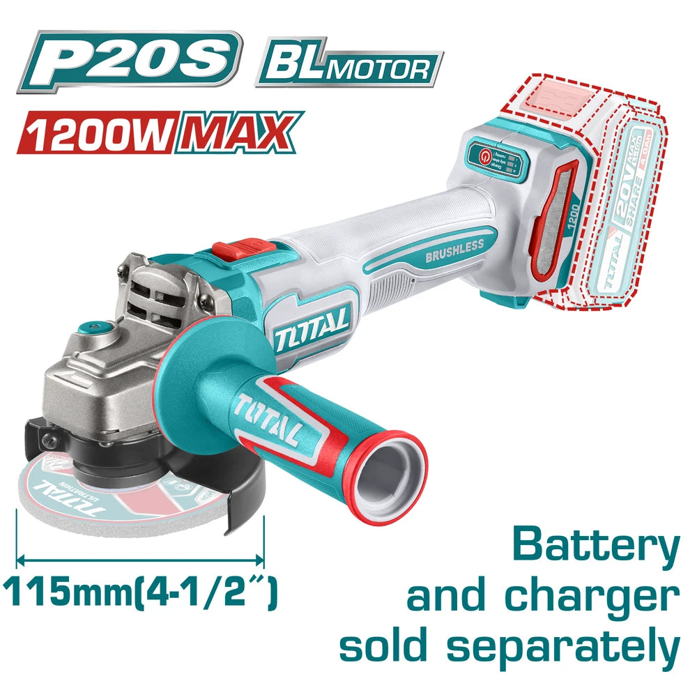 Cordless Angle Grinder 20V 115mm (Tool Only) - TOTAL