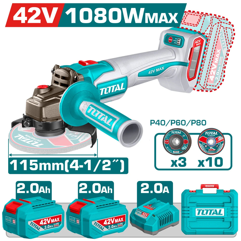 Cordless Angle Grinder 42V 115mm with Battery - TOTAL