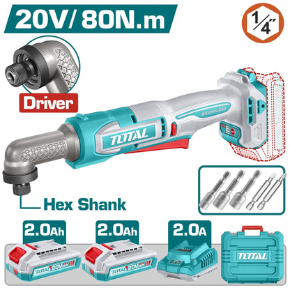 Cordless Angle Impact Driver 20V 80Nm with Battery - TOTAL