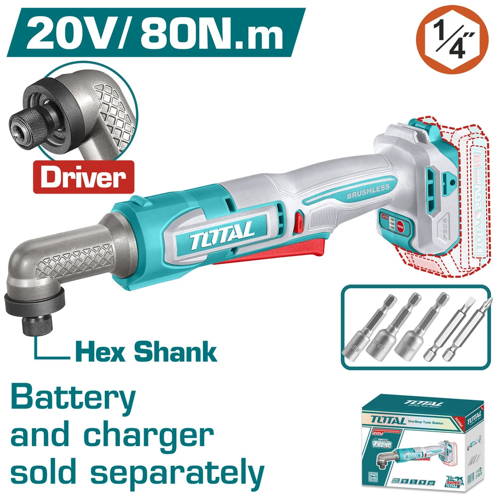 Cordless Angle Impact Driver 20V 80Nm (Tool Only) - TOTAL