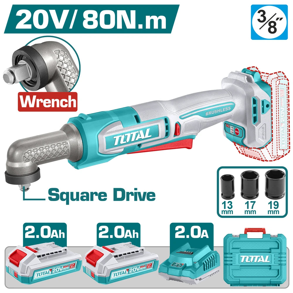 Cordless Angle Impact Wrench 20V 80Nm with Battery - TOTAL