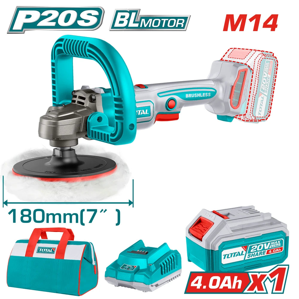 Cordless Polisher 20V 180mm with Battery - TOTAL