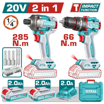 Cordless 2 Pcs Combo Kit 20V 66Nm with Battery - TOTAL