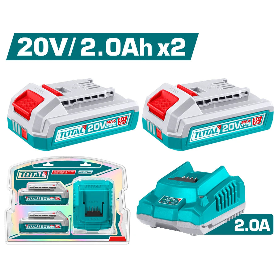 Lithium-Ion Battery and Charger Kit 20V 2A 2.0Ah - TOTAL
