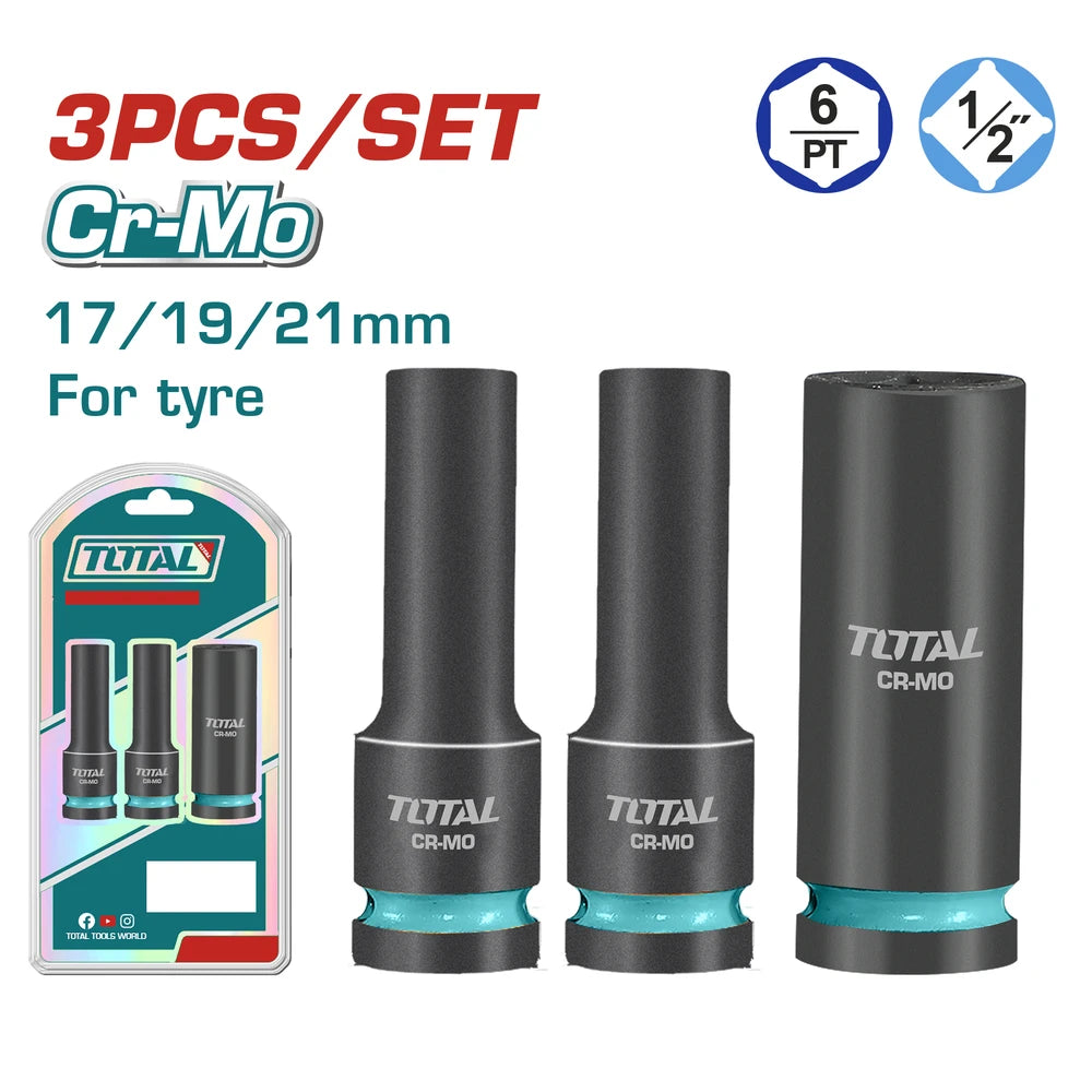3 Pcs 1/2"Dr. Deep Impact Socket Set - TOTAL