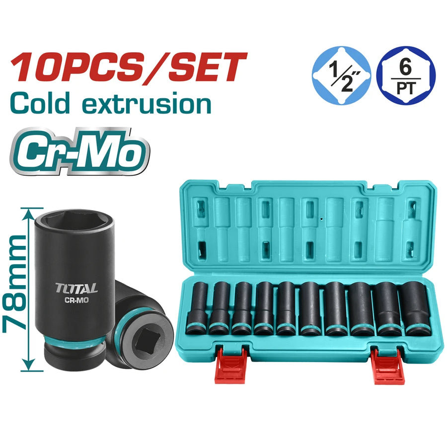 10 Pcs 1/2" Deep Impact Socket Set - TOTAL