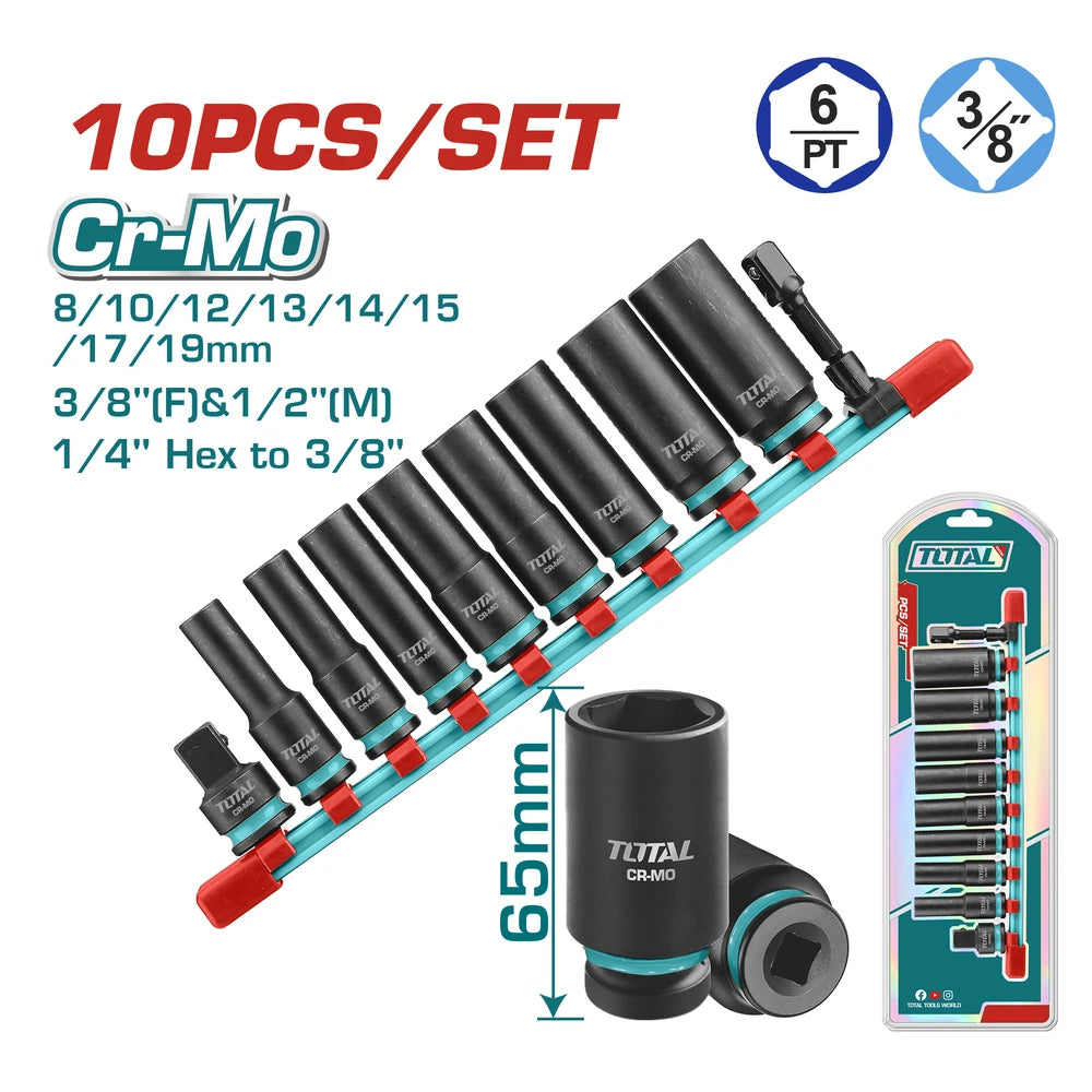 10 Pcs 3/8"DR. Deep Impact Socket Set - TOTAL