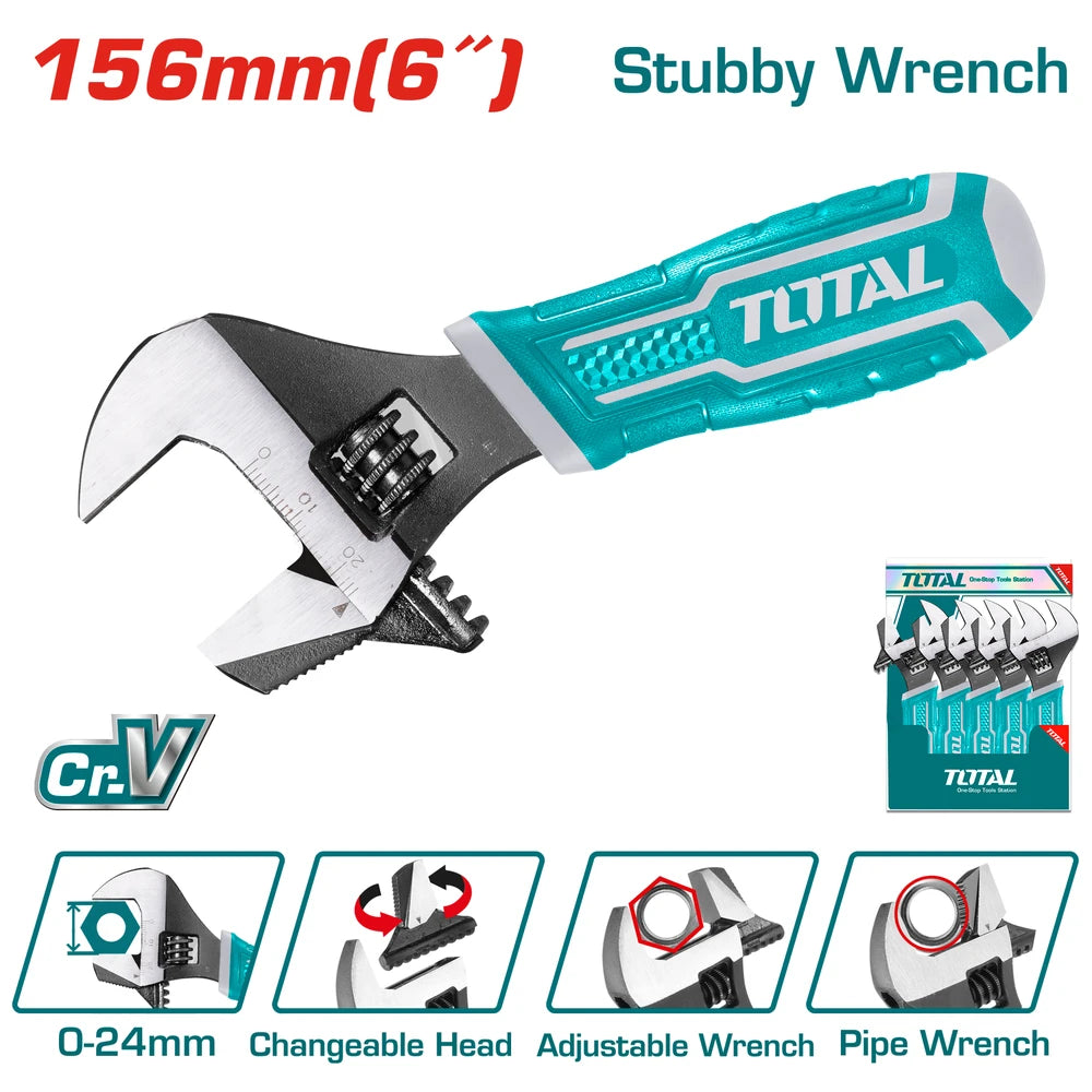 2-in-1 Stubby Adjustable Wrench - TOTAL