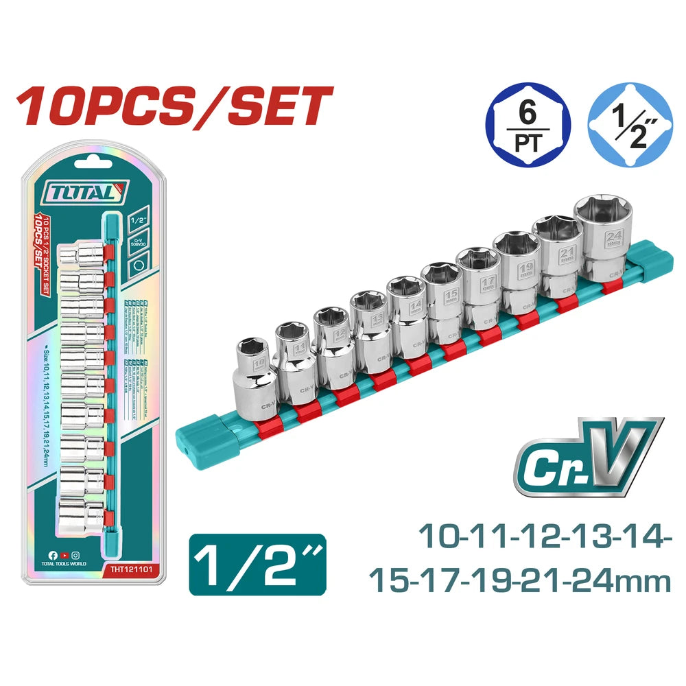 10 Pcs 1/2" Socket Set - TOTAL