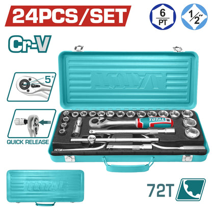 24 Pcs 1/2" Socket Set 250mm - TOTAL