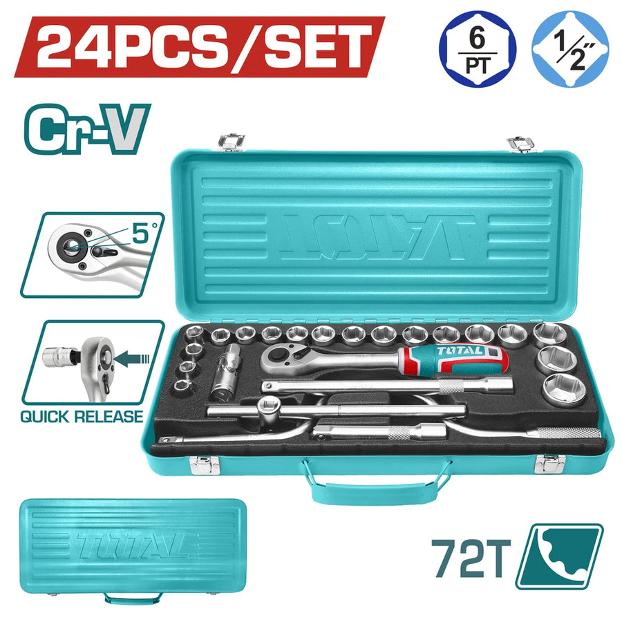 24 Pcs 1/2" Socket Set 250mm - TOTAL