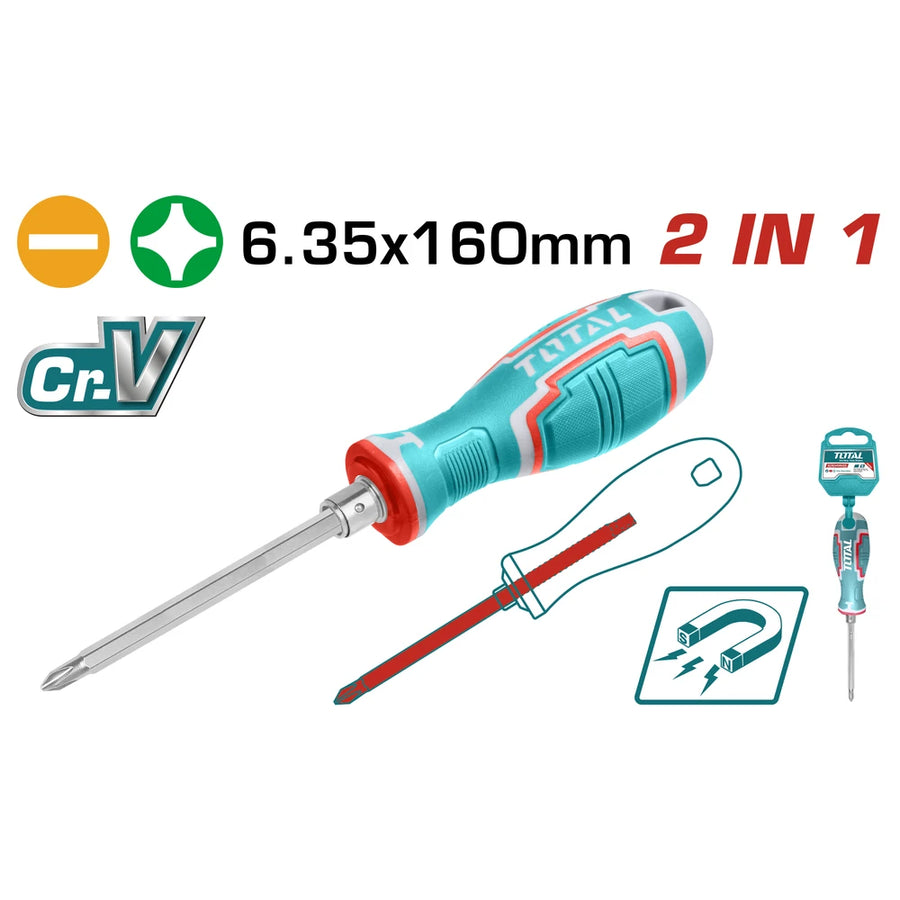 2 in 1 Screwdriver Set 6.35X160MM,PH2+SL6 - TOTAL