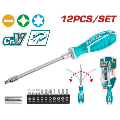 12 Pcs Flexible Shaft Screwdriver Set - TOTAL