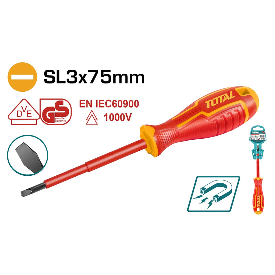 Insulated Screwdriver SL3.0 75mm - TOTAL