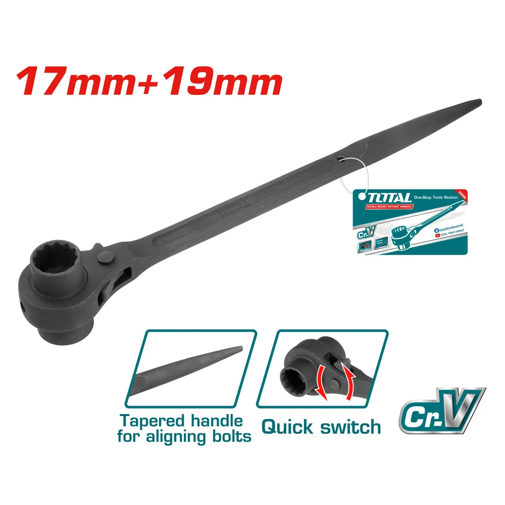 Double Socket Ratchet Wrench 17x19mm - TOTAL