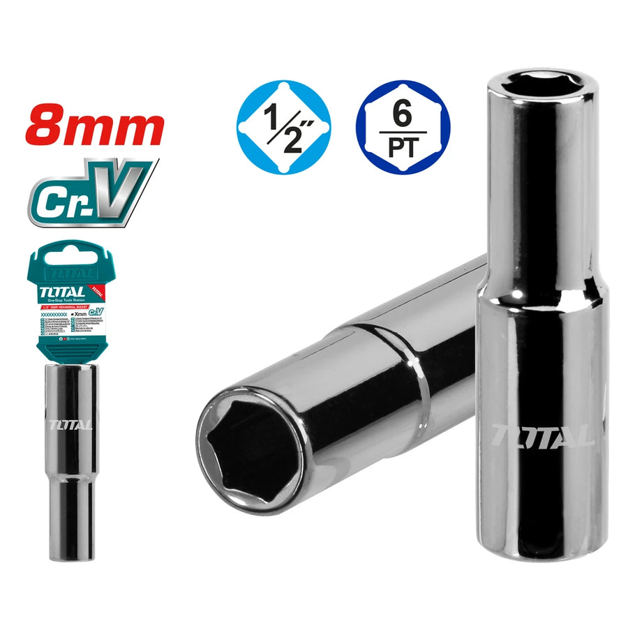 بوكس سداسي طويل Cr-V(50BV30) 8 ملم، قياس 1/2 إنش - توتال
