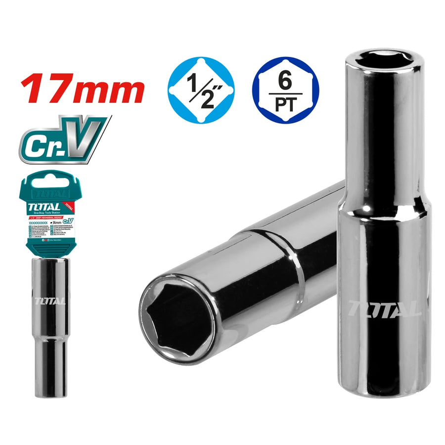 1/2" Deep Hexagonal Socket Cr-V(50BV30) 17mm - TOTAL