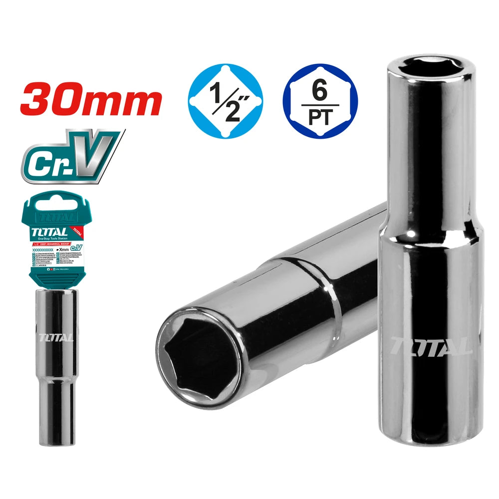 1/2" Deep Hexagonal Socket Cr-V(50BV30) 30mm - TOTAL