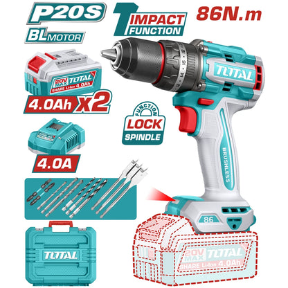 Brushless Cordless Impact Drill 20V 86Nm with Battery - TOTAL